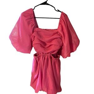 A new day pink puff sleeve dress with cut outs